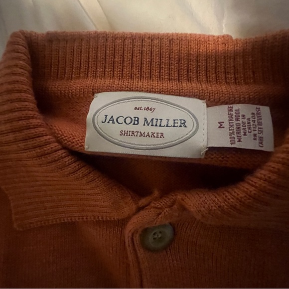 Jacob Miller 100% Merino Wool Collared Sweater - M - Burnt Orange - Picture 5 of 9